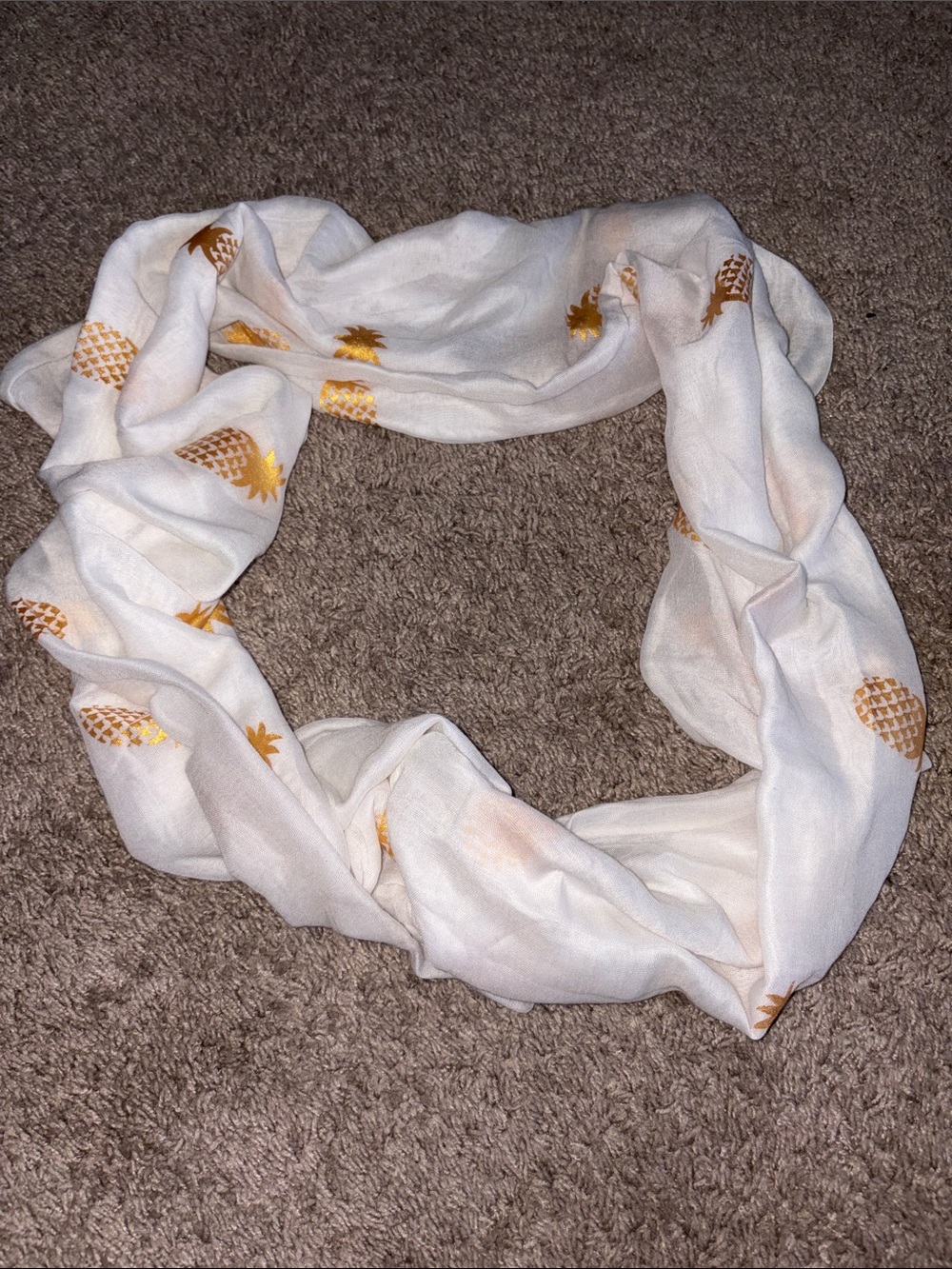 White Pineapple Print Infinity Scarf